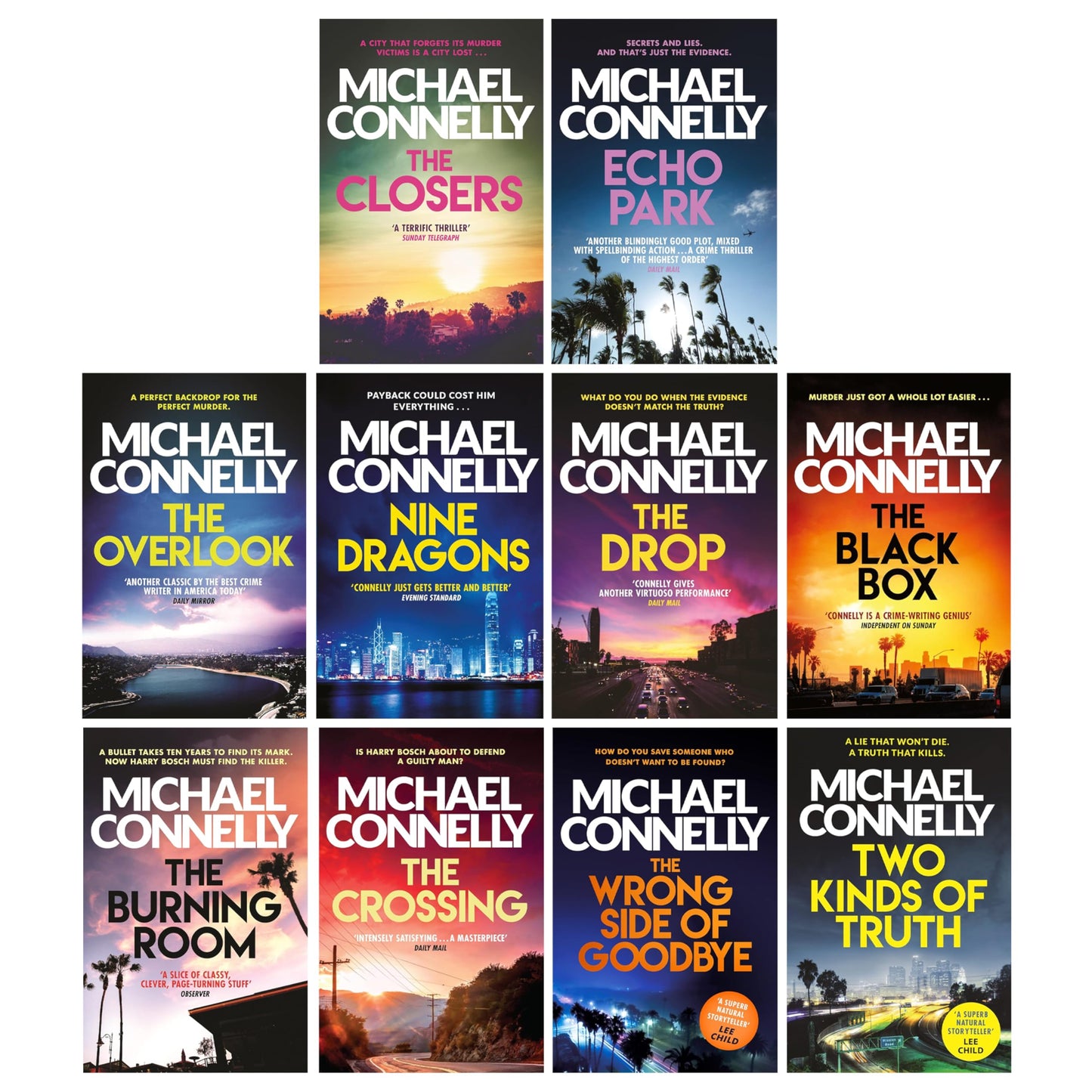 Harry Bosch Series (Book 11-20) by Michael Connelly 10 Books Collection Set (The Closers, Echo Park, The Overlook, Nine Dragons, The Drop, The Black Box, The Burning Room, The Crossing and Two More...)