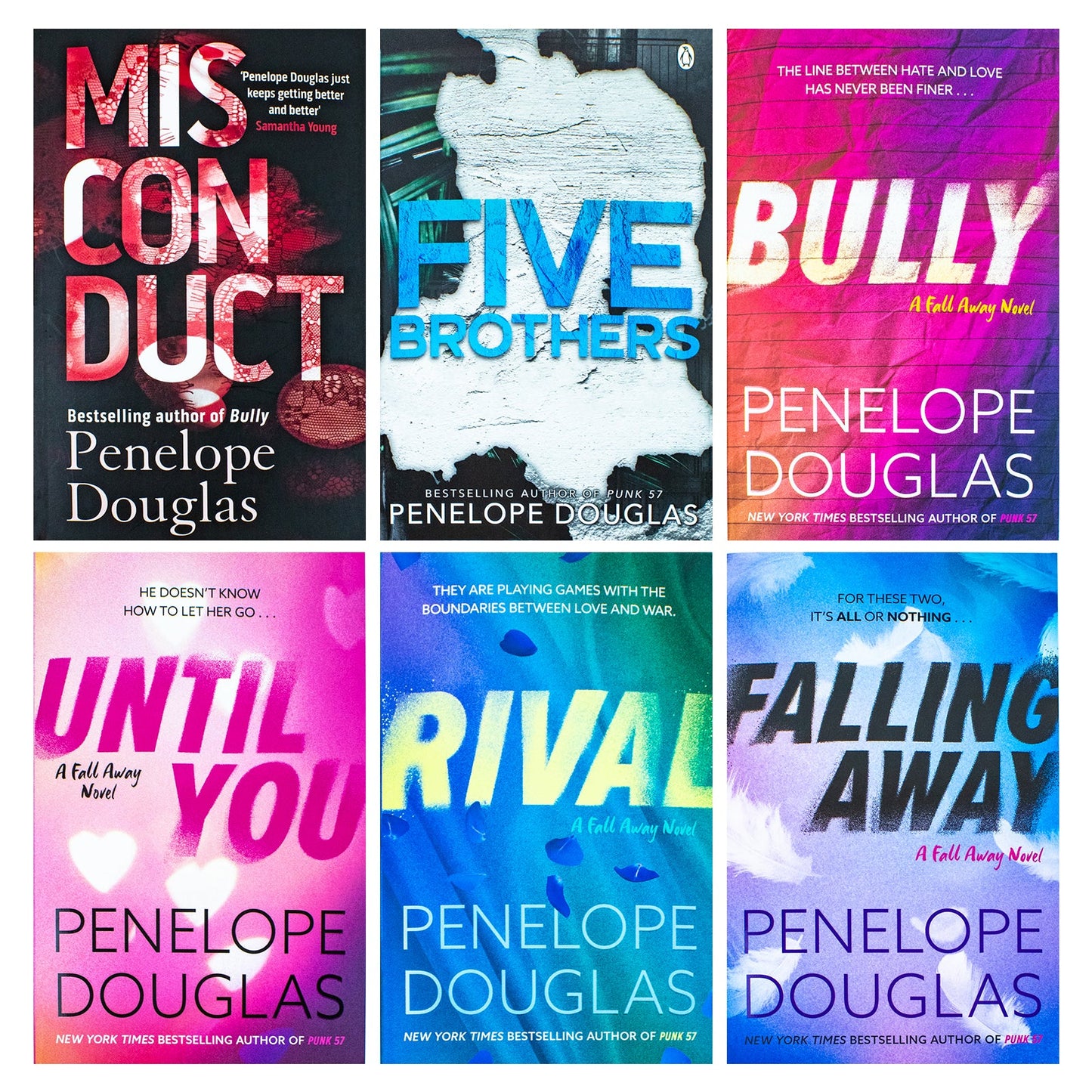 Fall Away Series 6 Books Collection Set by Penelope Douglas (Bully, Until You, Rival, Falling Away, Five Brothers, Misconduct)