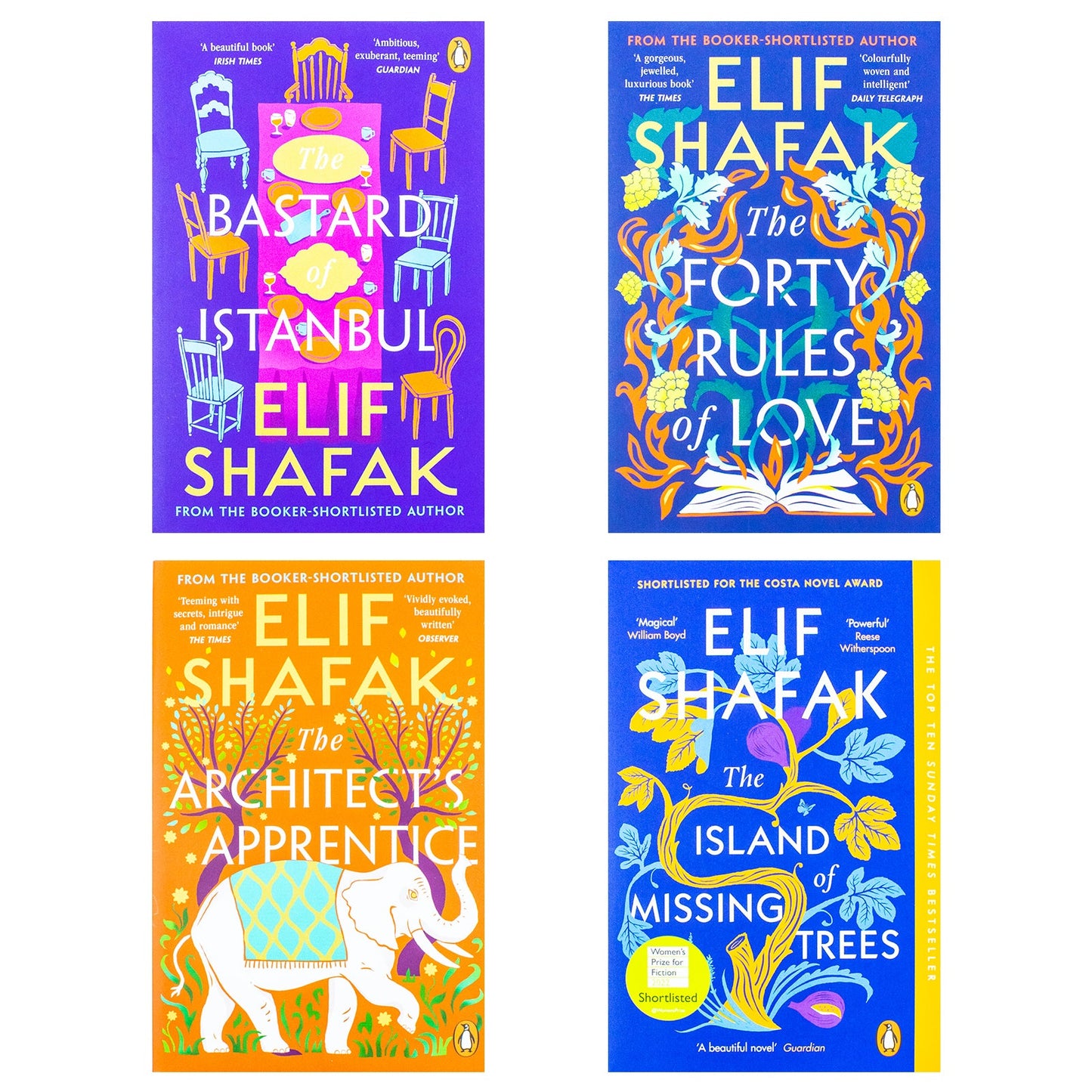 Elif Shafak Collection 4 Books Set (The Forty Rules of Love, The Bastard of Istanbul, The Architect's Apprentice, The Island of Missing Trees)