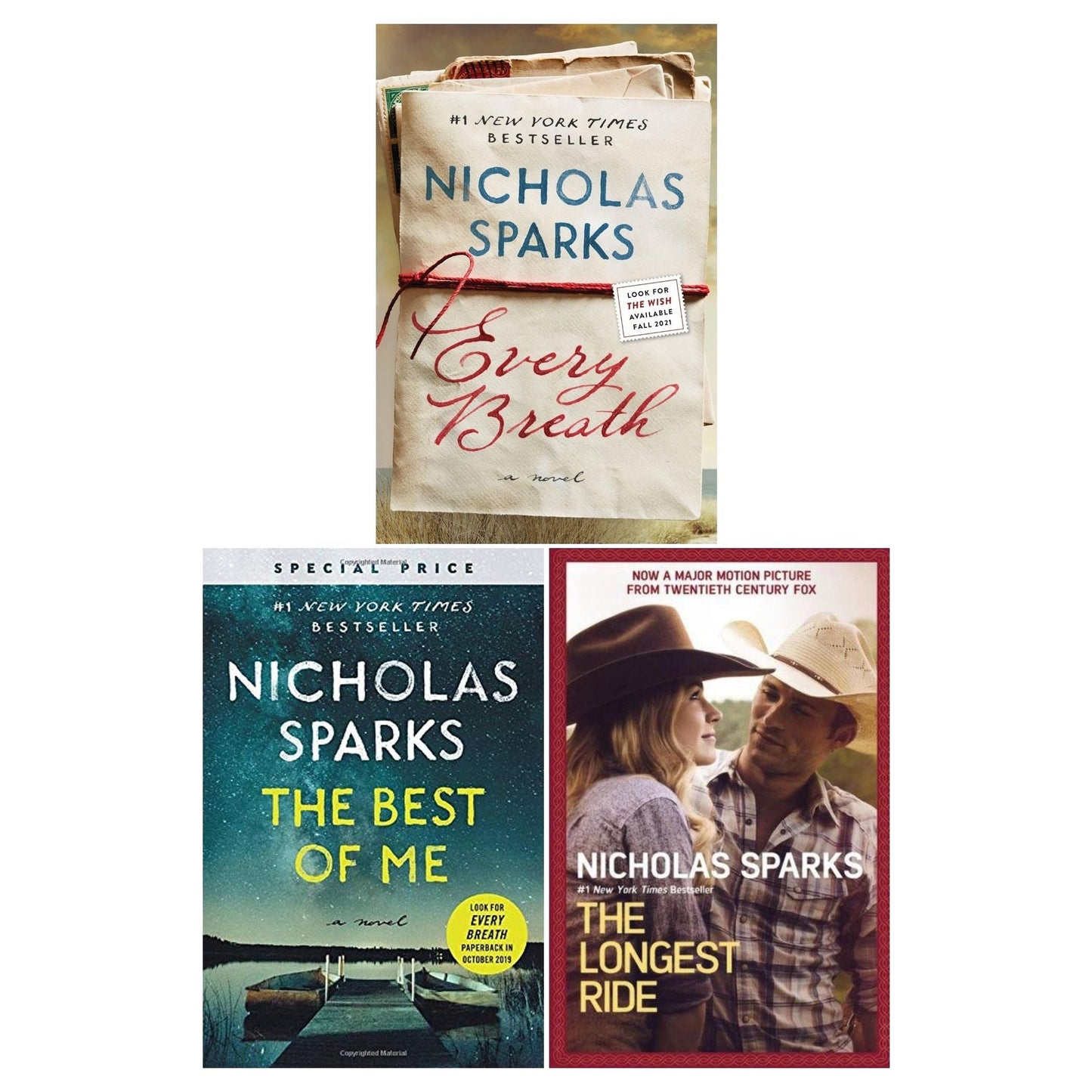 Nicholas Sparks Collection 3 Books Set (Every Breath, The Longest Ride, The Best Of Me)