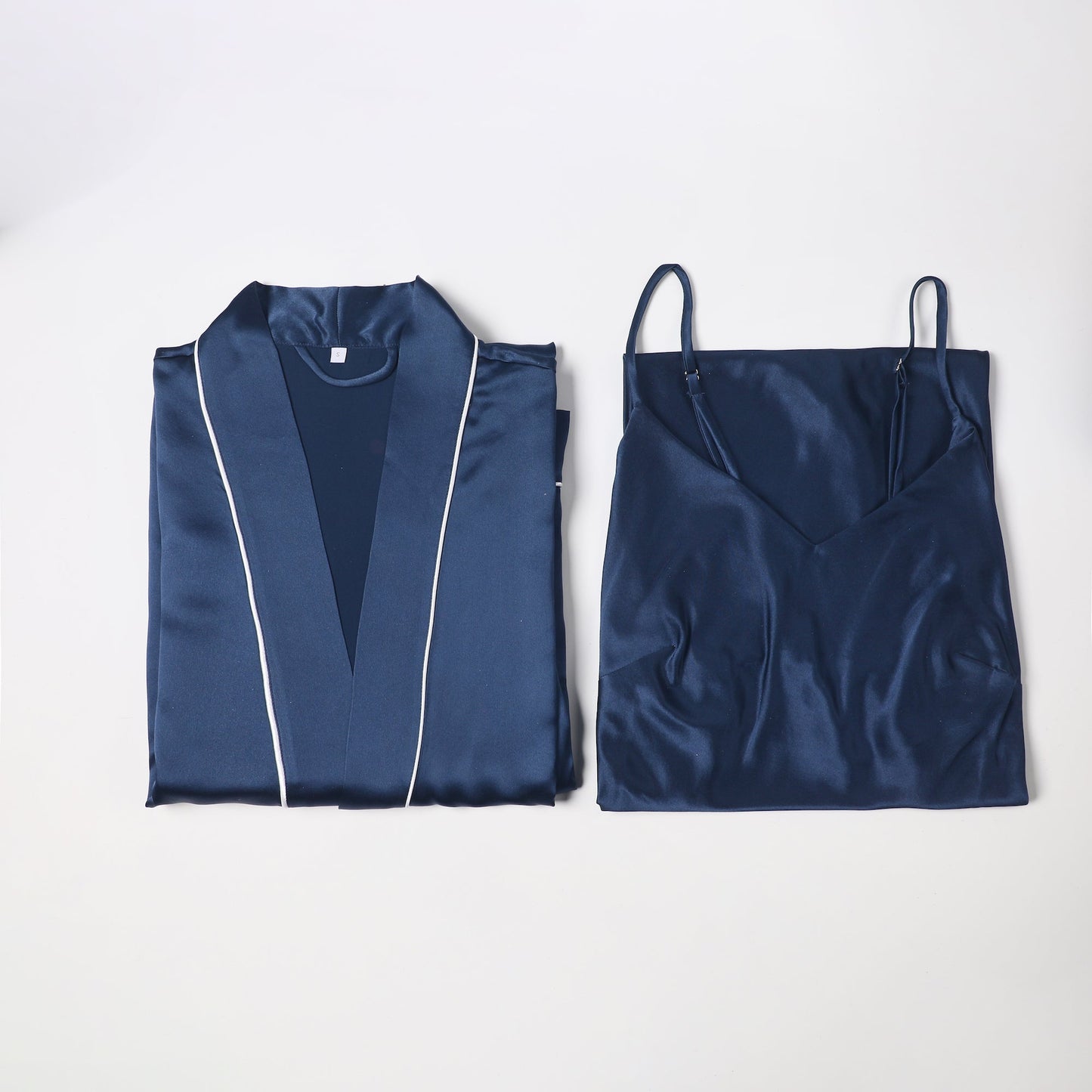 Gift Set | Pure Silk Navy Kimono Robe & Slip Dress | 22 Momme | Float Collection