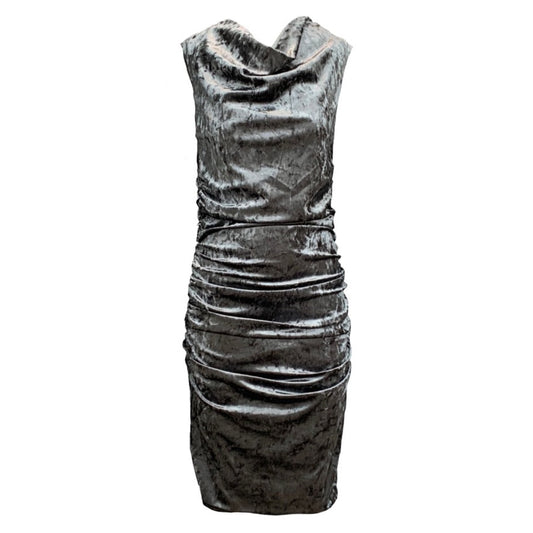 Veronica Ruched Body-con Midi Dress In Grey Crushed Velour