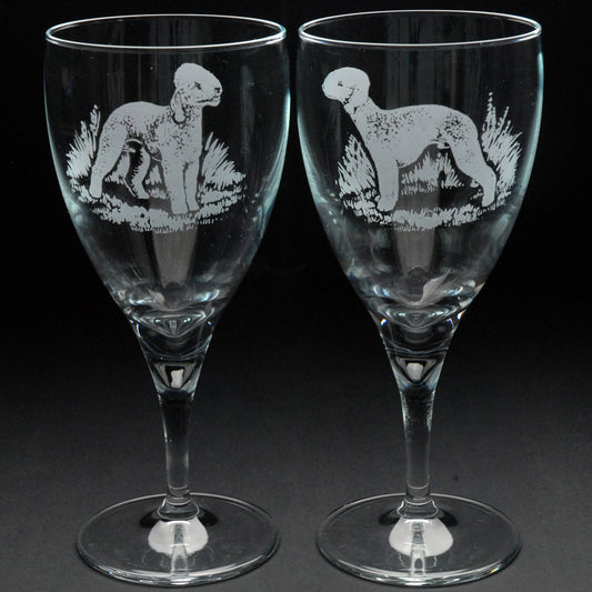 Bedlington Terrier Dog Crystal Wine Glass - Hand Etched/Engraved Gift