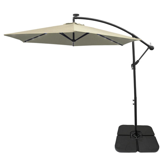 Cream 3m LED Cantilever Parasol With Plain Base