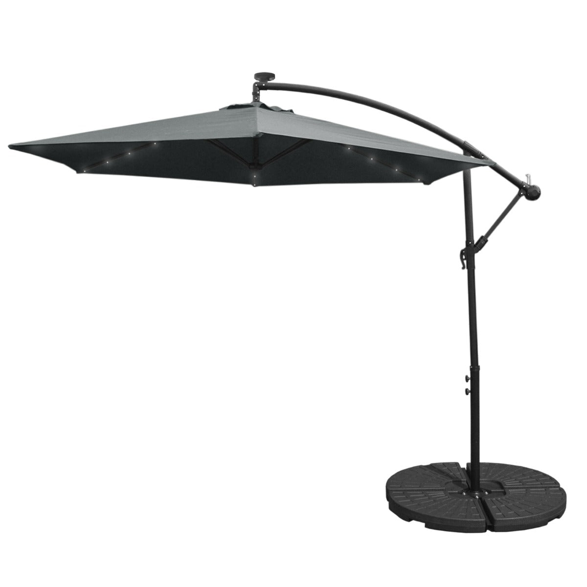 Grey 3m LED Cantilever Parasol With Fan Base