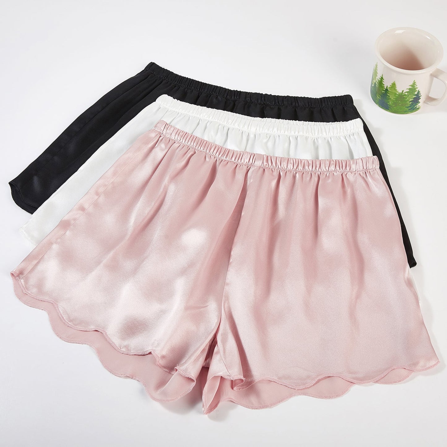 Dusty Rose Pure Silk Scallop Edged Shorts | 19 Momme Silk Charmeuse