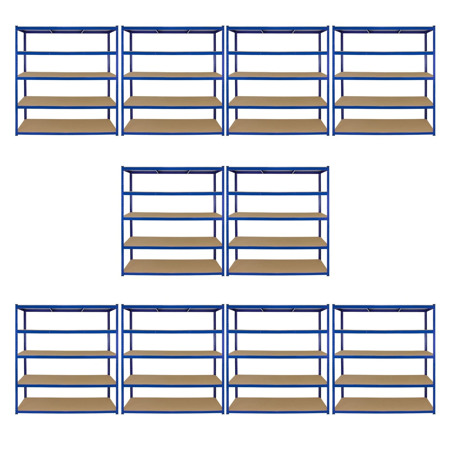 Monster Racking T-Rax 10 x Extra Wide Storage Shelves, Blue, 160cm W, 60cm D