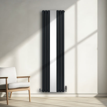 Oval Mirror Radiator & Valves - 1800mm x 500mm - Anthracite Grey