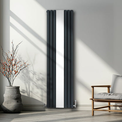 Oval Mirror Radiator & Valves - 1800mm x 500mm - Anthracite Grey