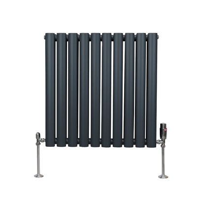 Oval Column Radiator & Valves - 600mm x 600mm – Anthracite Grey