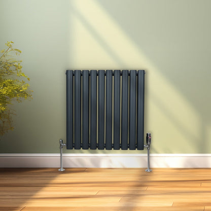 Oval Column Radiator & Valves - 600mm x 600mm – Anthracite Grey