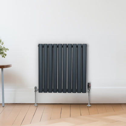 Oval Column Radiator & Valves - 600mm x 600mm – Anthracite Grey