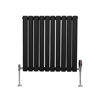 Oval Column Radiator & Valves - 600mm x 600mm – Black