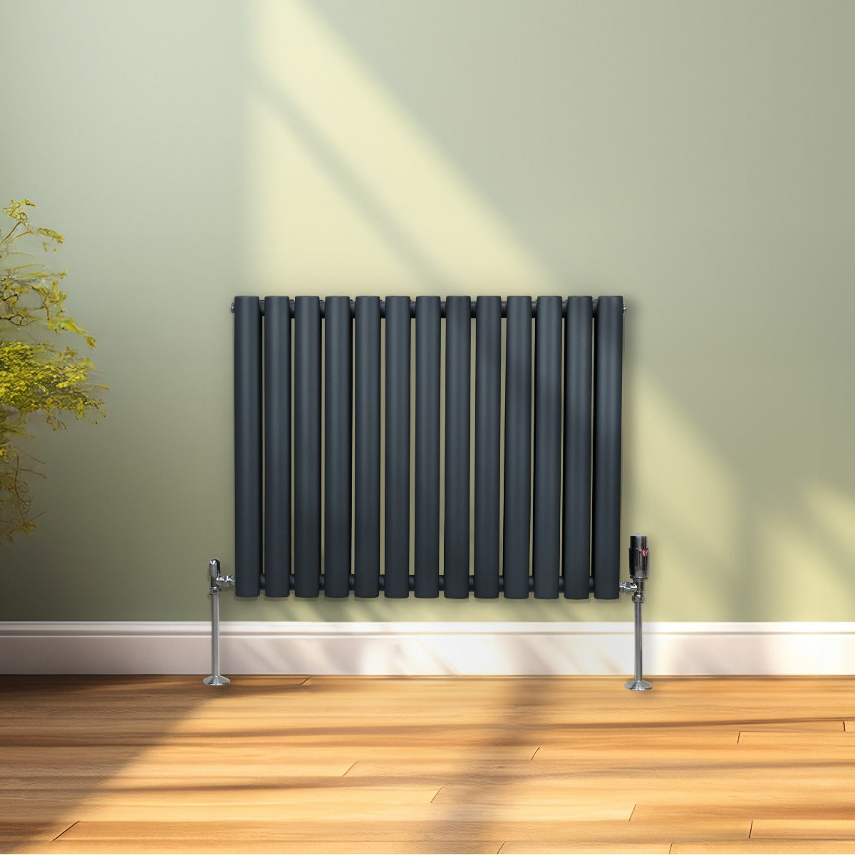 Oval Column Radiator & Valves - 600mm x 780mm – Anthracite Grey