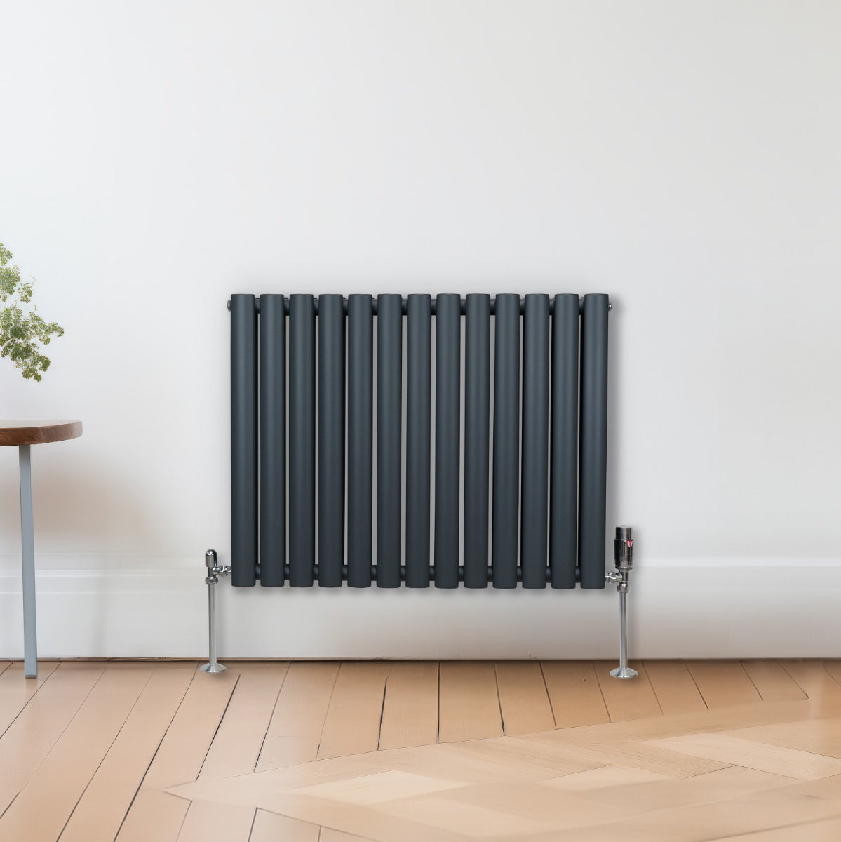 Oval Column Radiator & Valves - 600mm x 780mm – Anthracite Grey