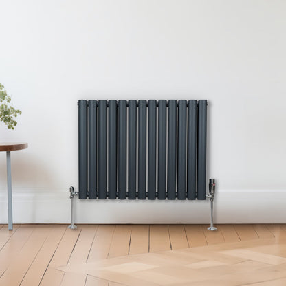 Oval Column Radiator & Valves - 600mm x 780mm – Anthracite Grey