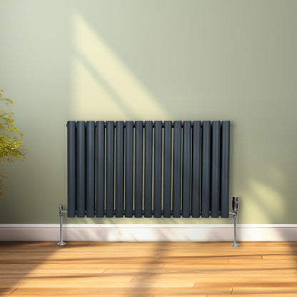 Oval Column Radiator & Valves - 600mm x 1020mm – Anthracite Grey