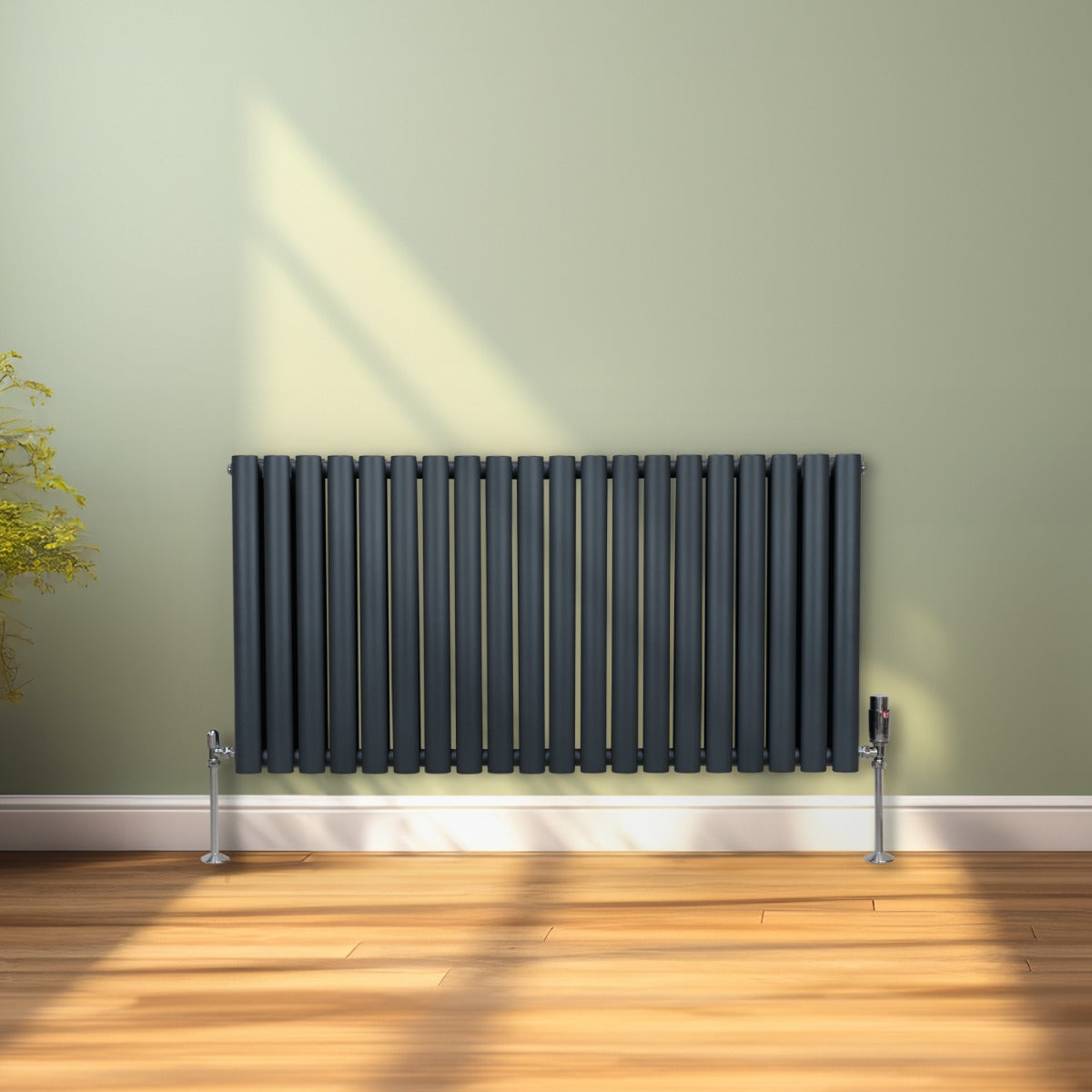 Oval Column Radiator & Valves - 600mm x 1200mm – Anthracite Grey