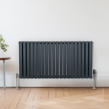 Oval Column Radiator & Valves - 600mm x 1200mm – Anthracite Grey