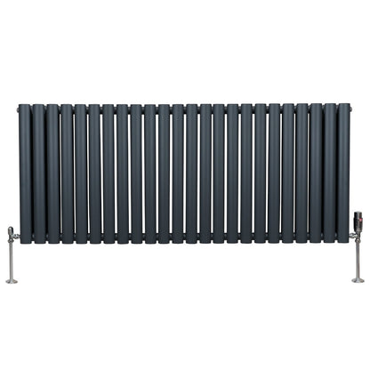 Oval Column Radiator & Valves - 600mm x 1440mm – Anthracite Grey