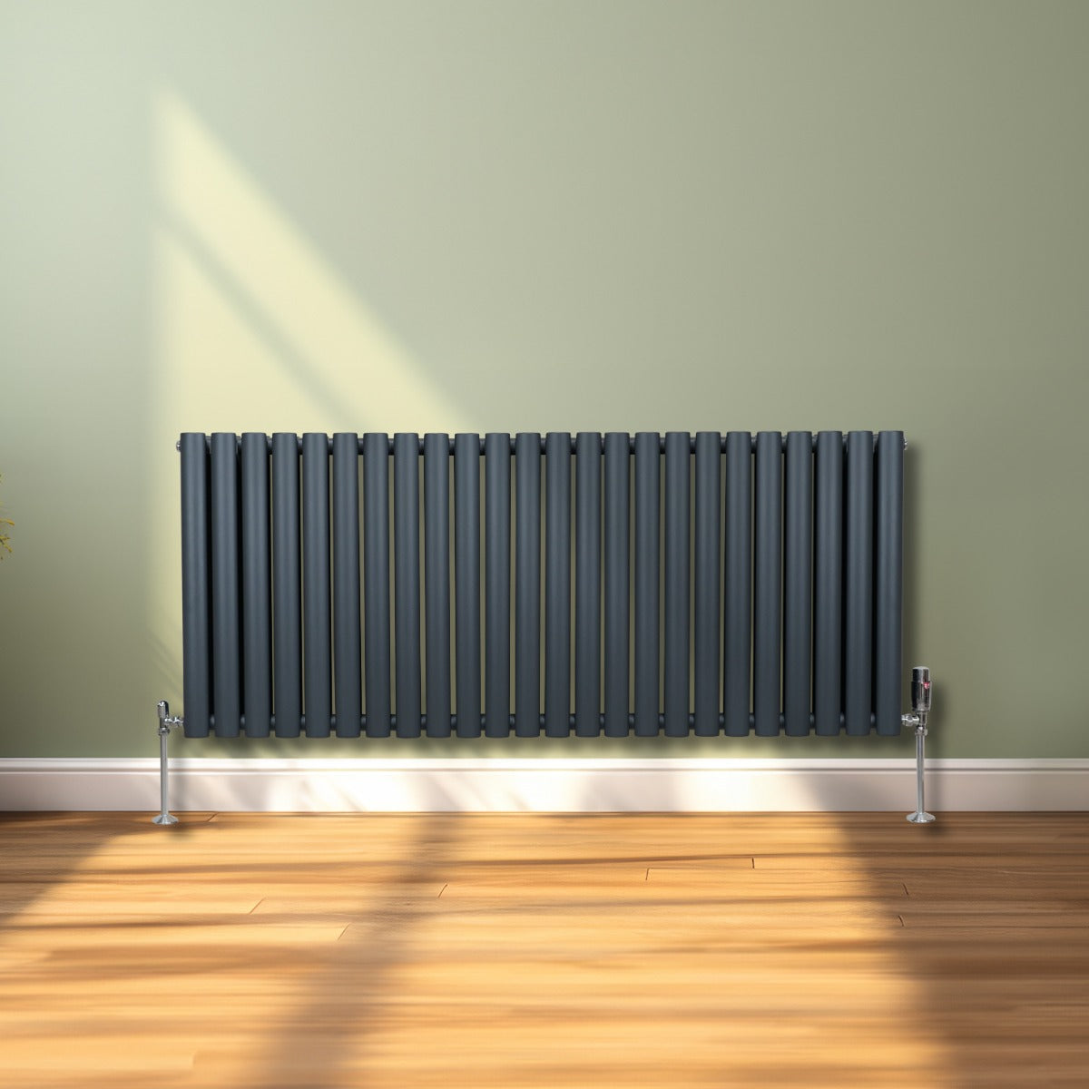 Oval Column Radiator & Valves - 600mm x 1440mm – Anthracite Grey