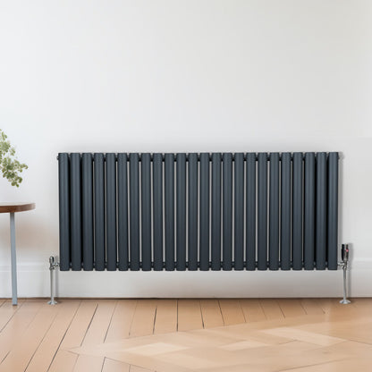 Oval Column Radiator & Valves - 600mm x 1440mm – Anthracite Grey