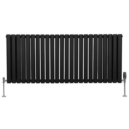 Oval Column Radiator & Valves - 600mm x 1440mm – Black