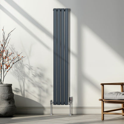 Oval Column Radiator & Valves - 1600mm x 240mm – Anthracite Grey