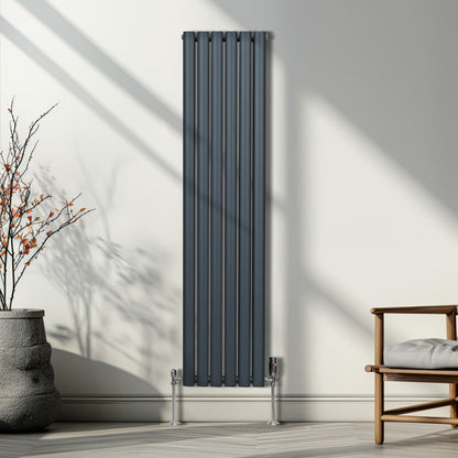 Oval Column Radiator & Valves - 1600mm x 360mm – Anthracite Grey