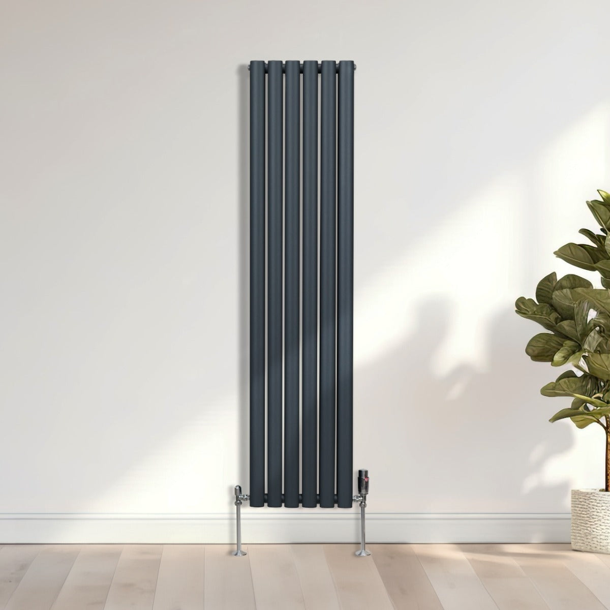 Oval Column Radiator & Valves - 1600mm x 360mm – Anthracite Grey