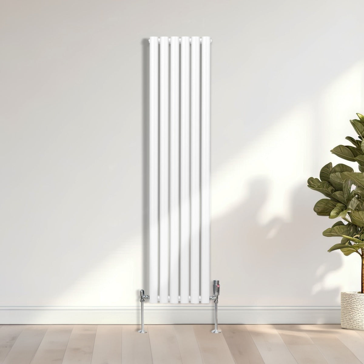 Oval Column Radiator & Valves - 1600mm x 360mm – White