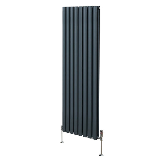 Oval Column Radiator & Valves - 1600mm x 480mm – Anthracite Grey