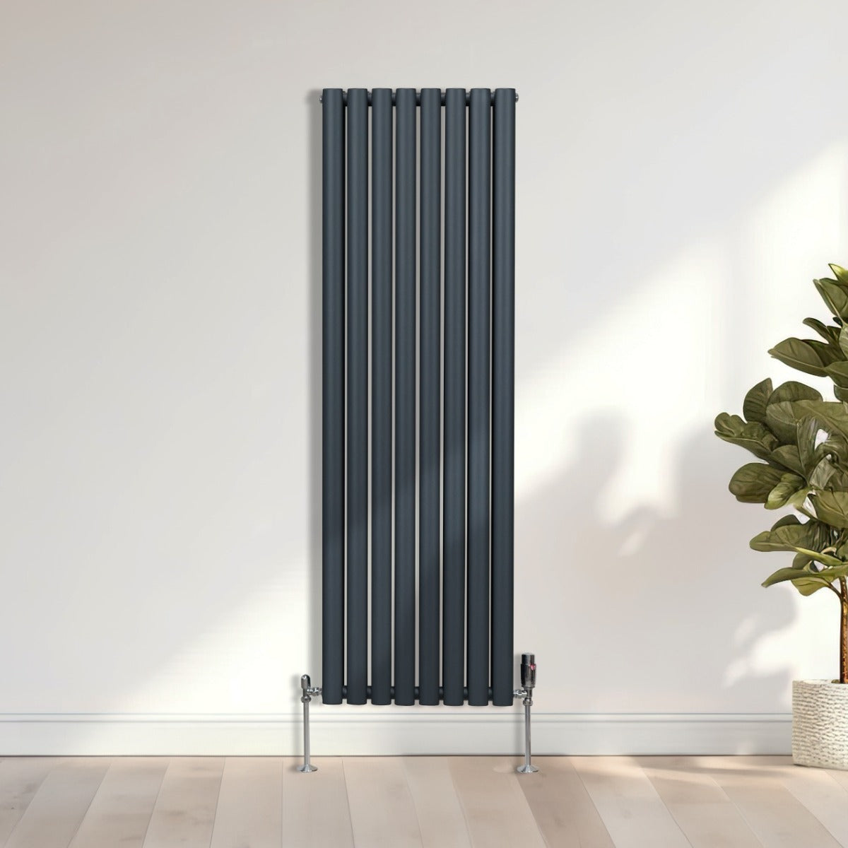 Oval Column Radiator & Valves - 1600mm x 480mm – Anthracite Grey