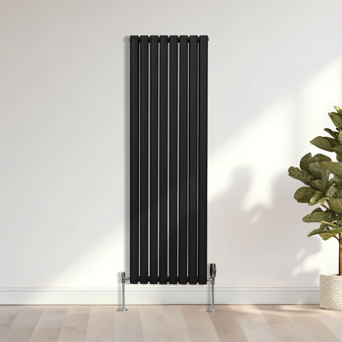 Oval Column Radiator & Valves - 1600mm x 480mm – Black