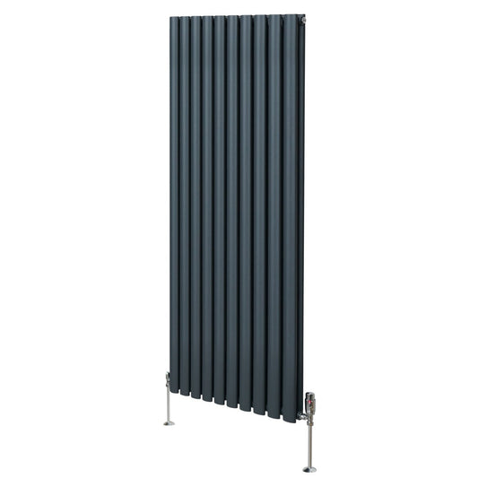 Oval Column Radiator & Valves - 1600mm x 600mm – Anthracite Grey