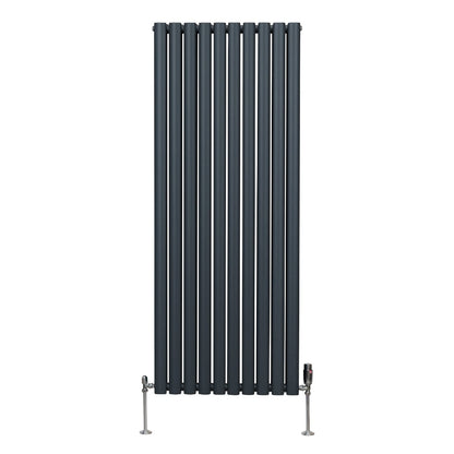 Oval Column Radiator & Valves - 1600mm x 600mm – Anthracite Grey