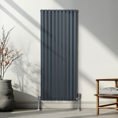 Oval Column Radiator & Valves - 1600mm x 600mm – Anthracite Grey