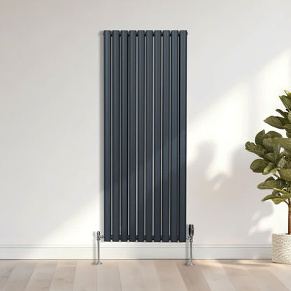 Oval Column Radiator & Valves - 1600mm x 600mm – Anthracite Grey