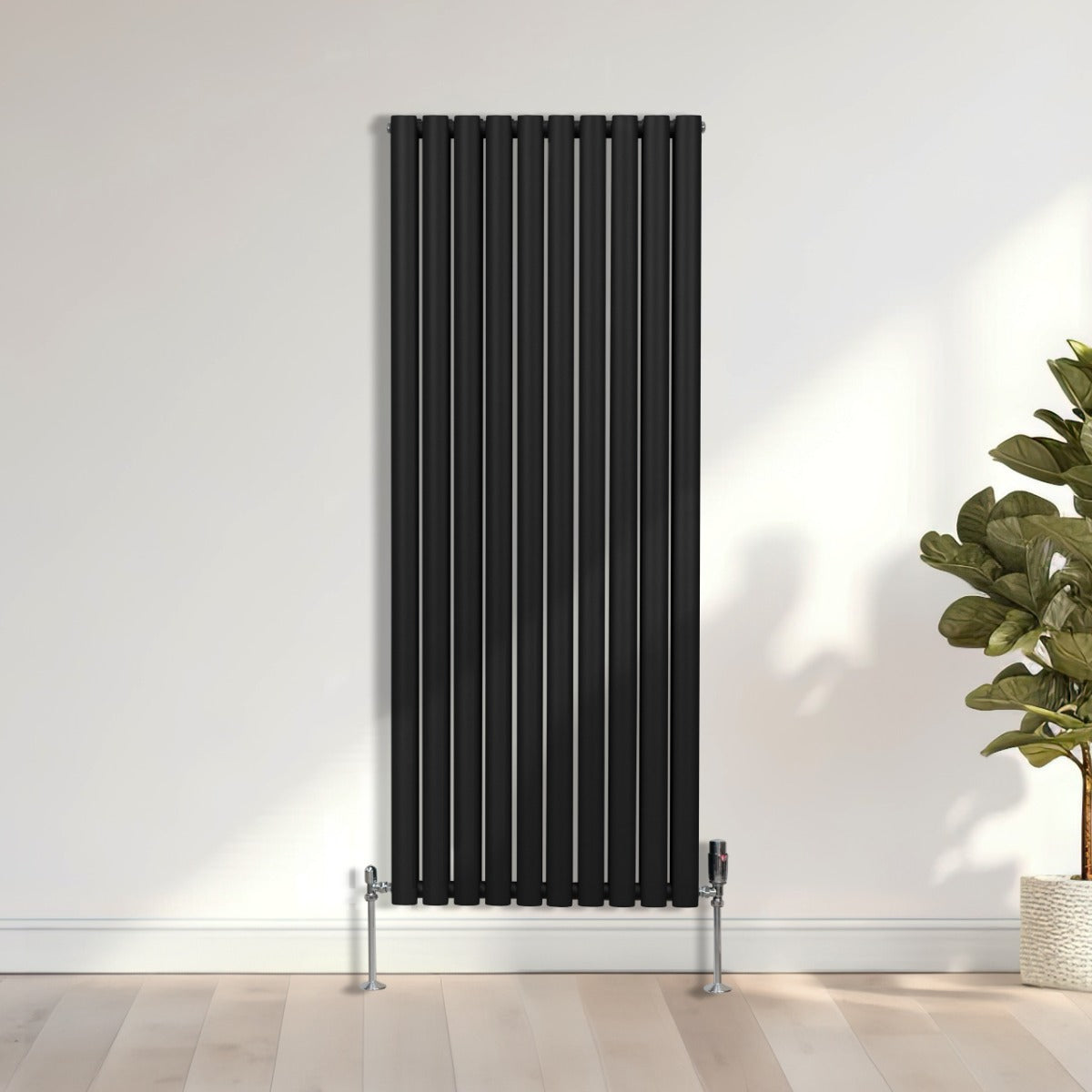 Oval Column Radiator & Valves - 1600mm x 600mm – Black