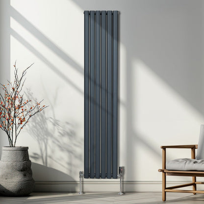 Oval Column Radiator & Valves - 1800mm x 360mm – Anthracite Grey