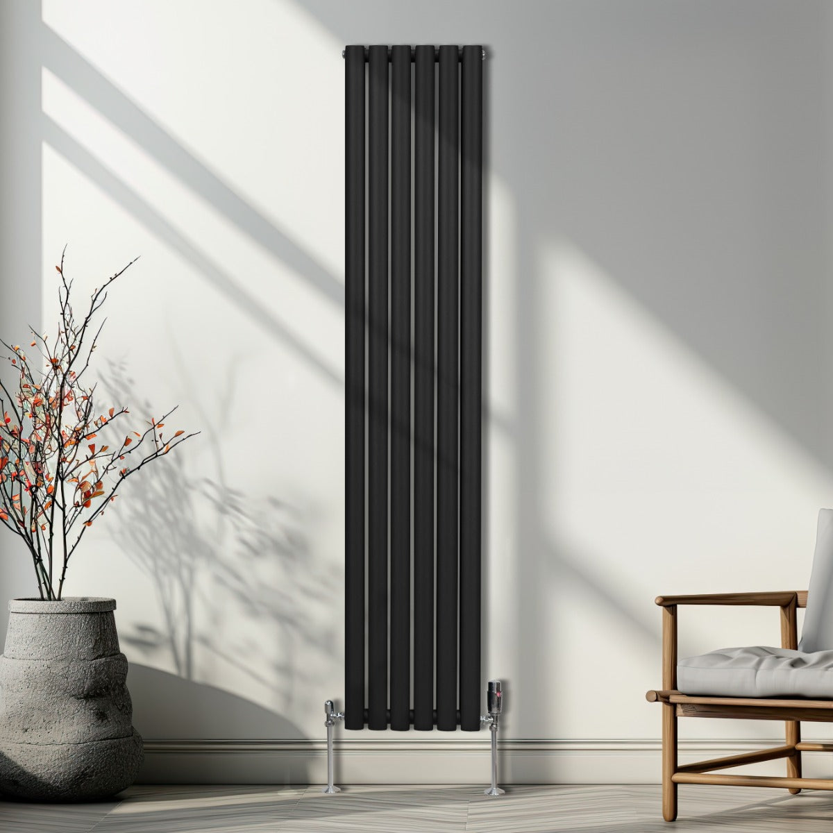 Oval Column Radiator & Valves - 1800mm x 360mm – Black