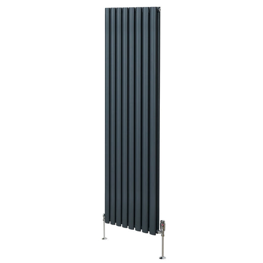 Oval Column Radiator & Valves - 1800mm x 480mm – Anthracite Grey