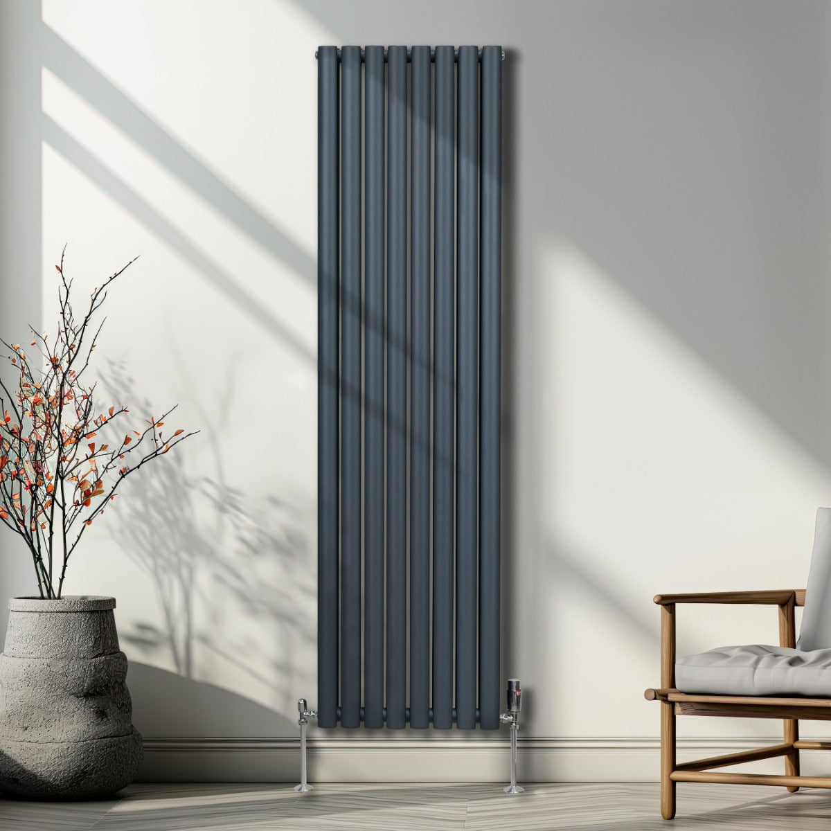 Oval Column Radiator & Valves - 1800mm x 480mm – Anthracite Grey