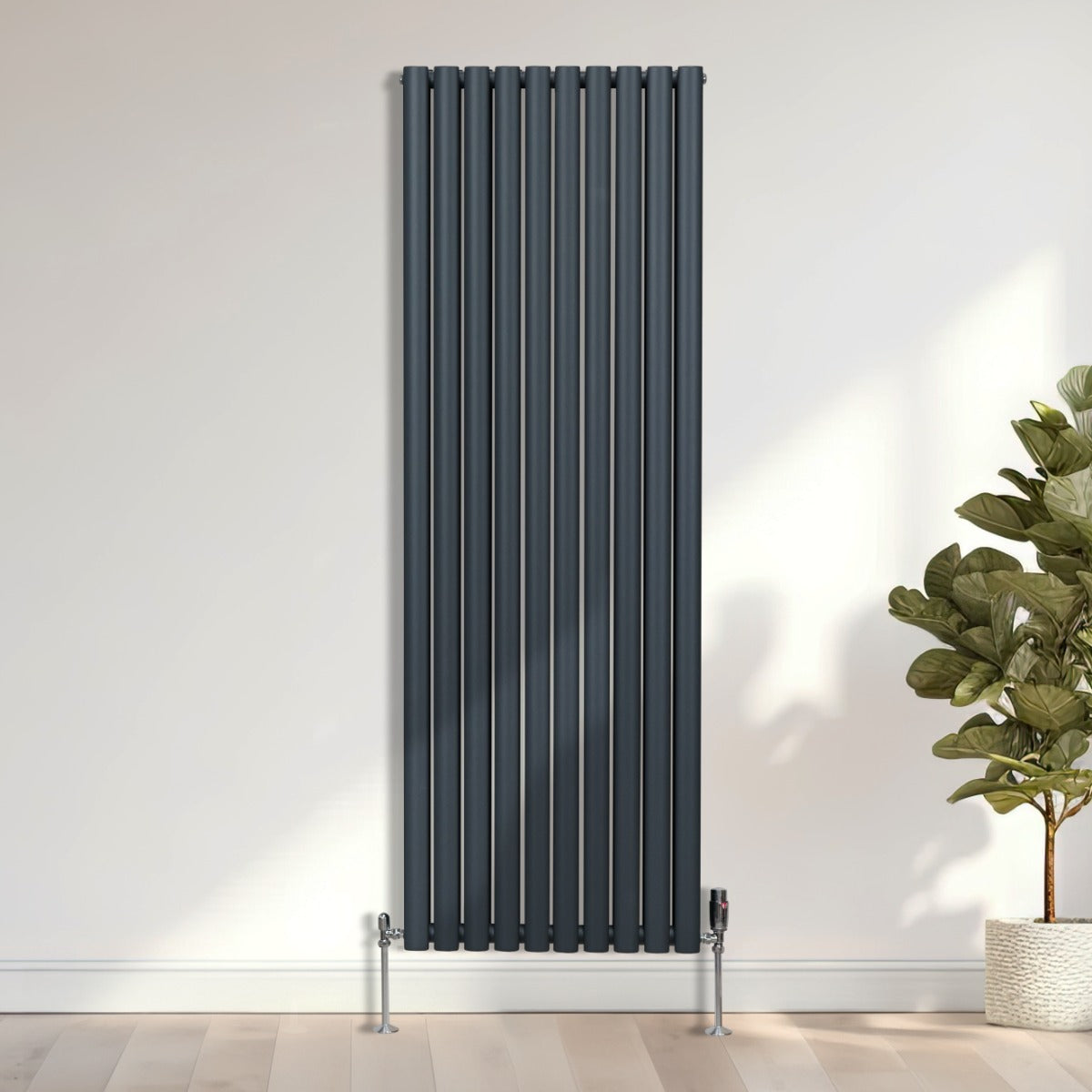 Oval Column Radiator & Valves - 1800mm x 600mm – Anthracite Grey