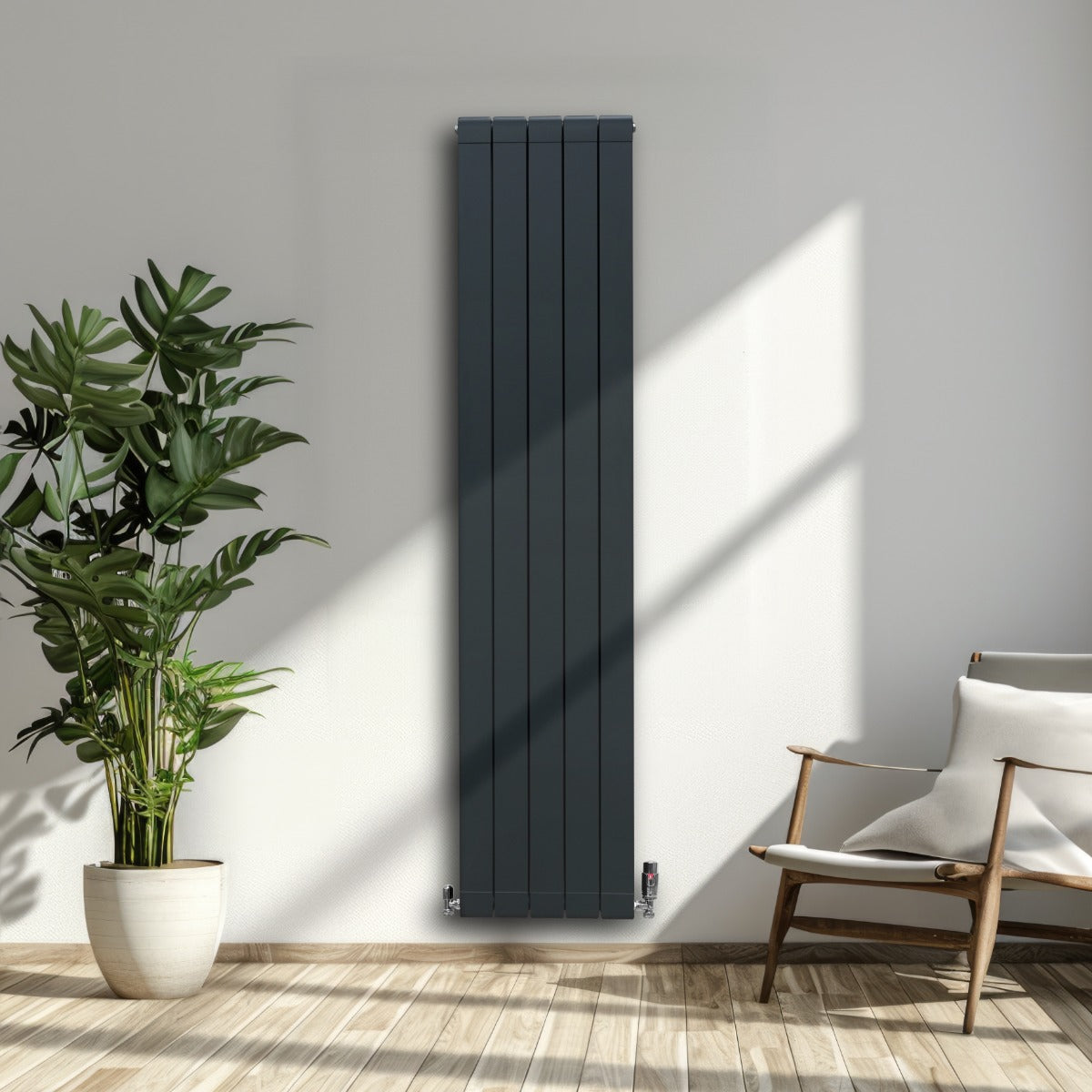 Aluminium Radiator & Valves – 1800mm x 395mm – Anthracite Grey