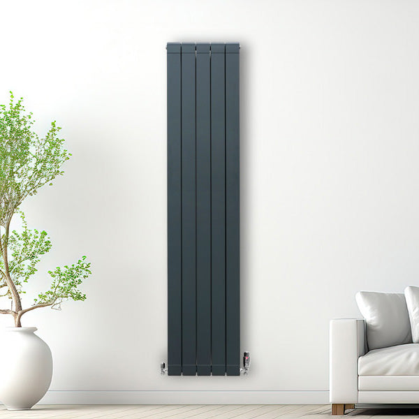 Aluminium Radiator & Valves – 1800mm x 395mm – Anthracite Grey