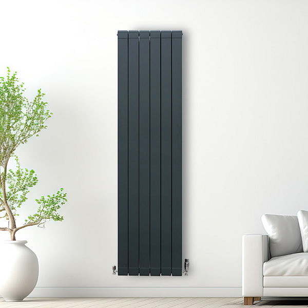 Aluminium Radiator & Valves – 1800mm x 475mm – Anthracite Grey