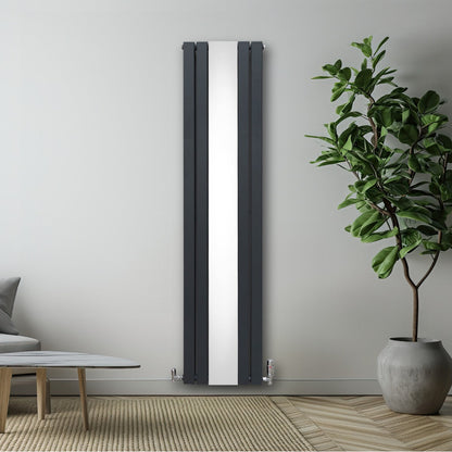 Flat Mirror Radiator & Valves - 1800mm x 425mm - Anthracite Grey