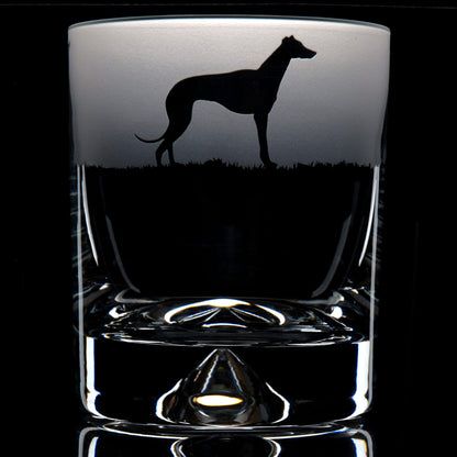 Greyhound Dog Whiskey Tumbler Glass - Hand Etched/Engraved Gift