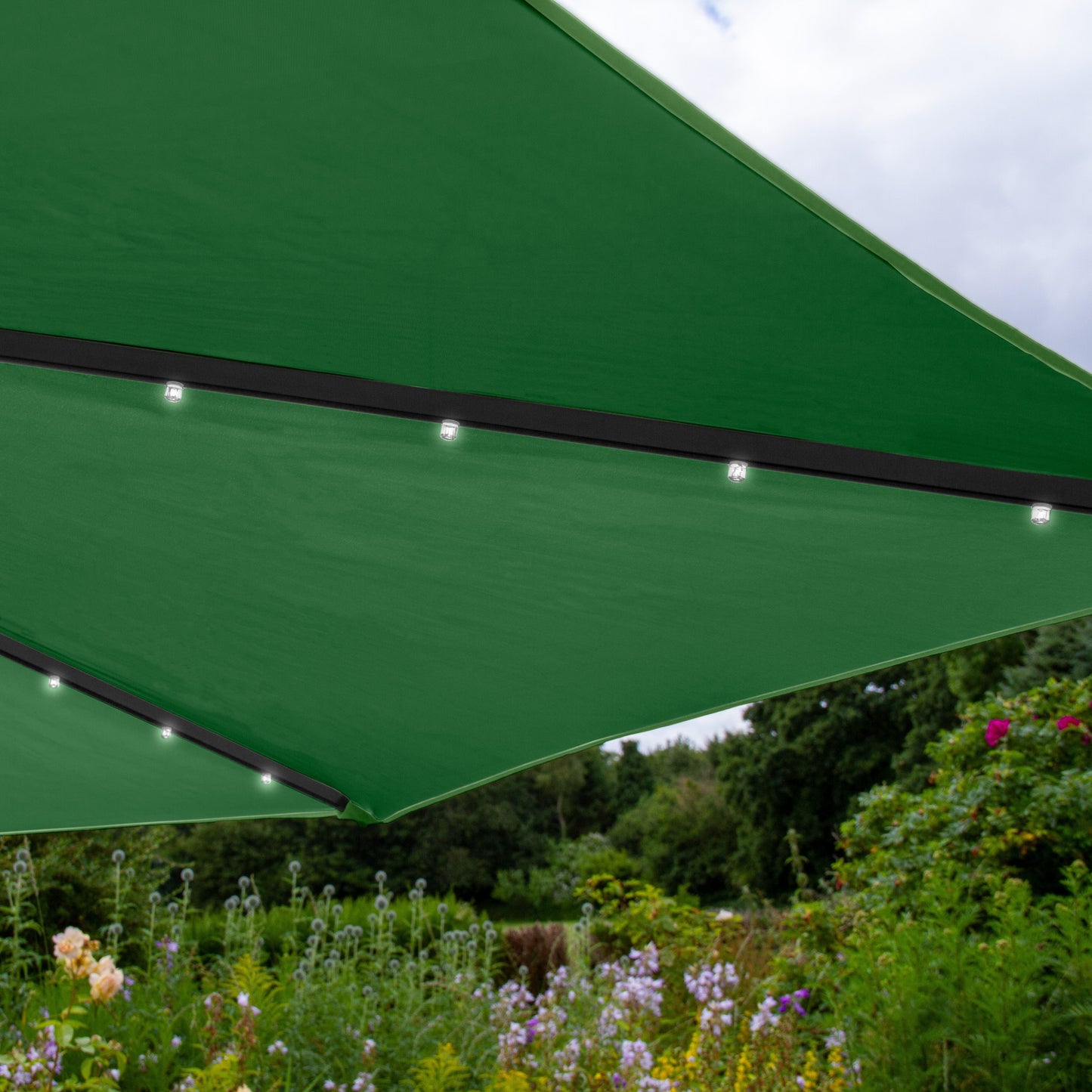 Green 3m LED Cantilever Parasol & Plain Base